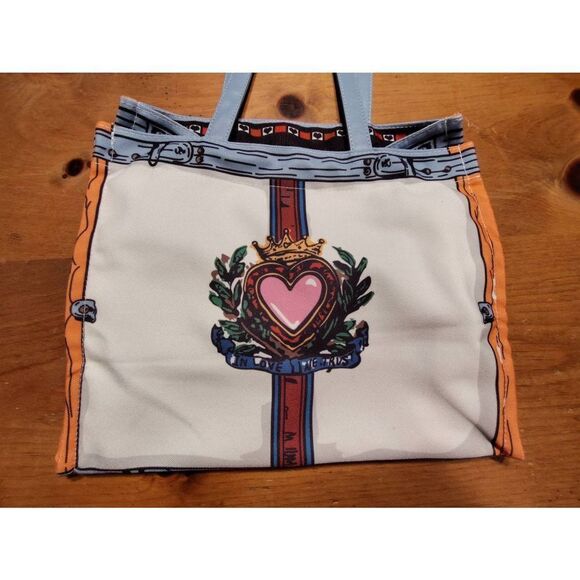 CANVAS HEART TOTE BAG CUTE PRINT SHOULDER BAG NWT - Picture 7 of 15